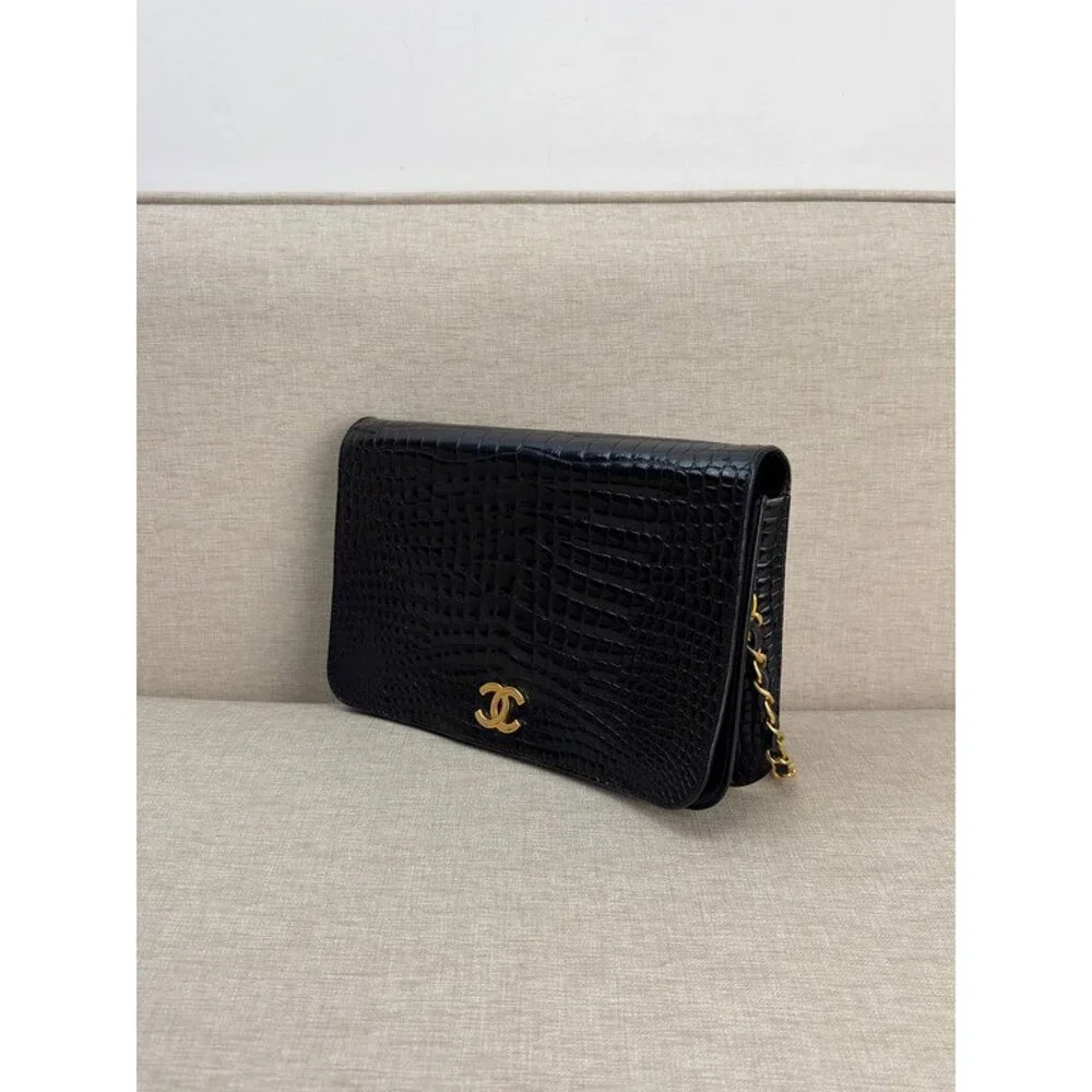 CHANEL Black Crocodile CC Flap Bag Small GHW
